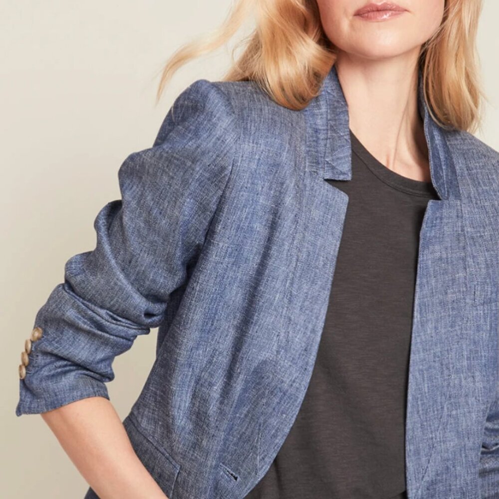 Veronica Beard Blue Linen Up Collar Dickey Jacket - Size 10 - Like New